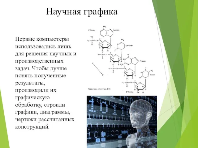 Научная графика Первые компьютеры использовались лишь для решения научных и