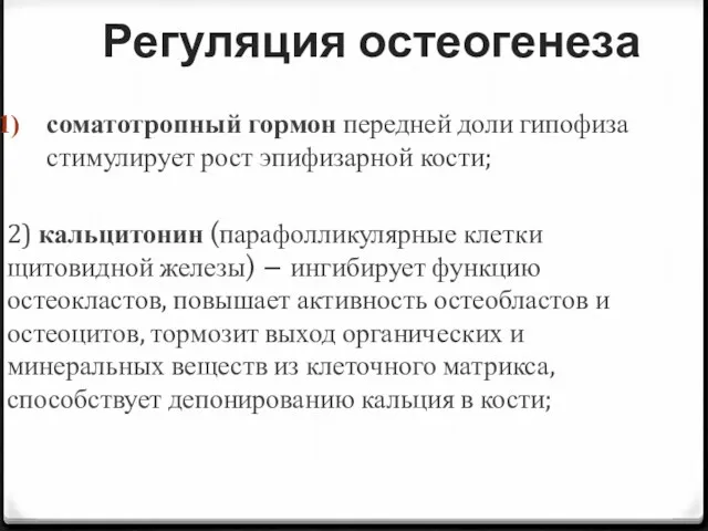 Регуляция остеогенеза соматотропный гормон передней доли гипофиза стимулирует рост эпифизарной