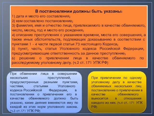 В постановлении должны быть указаны: 1) дата и место его составления; 2) кем