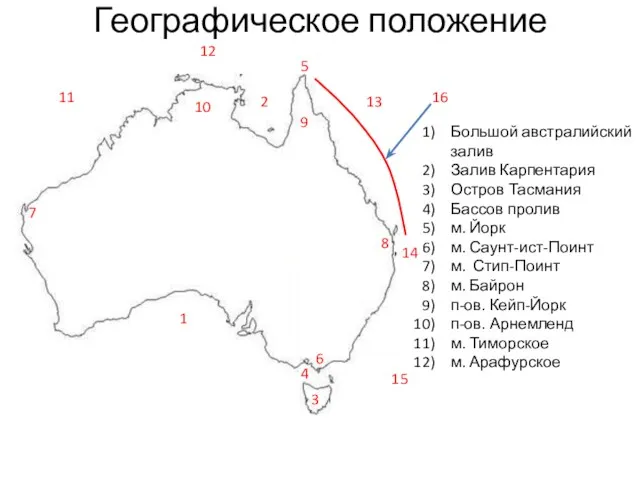 Географическое положение Большой австралийский залив Залив Карпентария Остров Тасмания Бассов