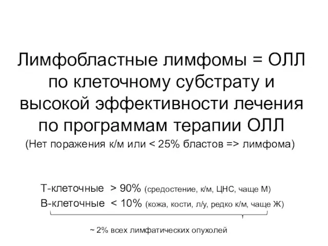 Лимфобластные лимфомы = ОЛЛ по клеточному субстрату и высокой эффективности