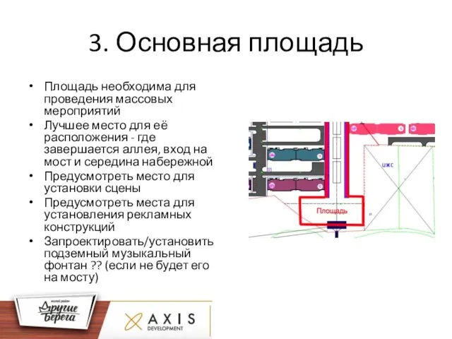 3. Основная площадь Площадь необходима для проведения массовых мероприятий Лучшее