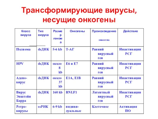 Трансформирующие вирусы, несущие онкогены