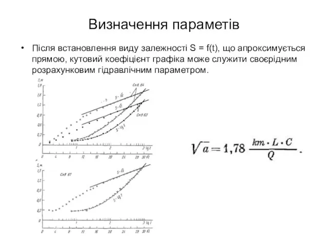 Визначення параметів Після встановлення виду залежності S = f(t), що