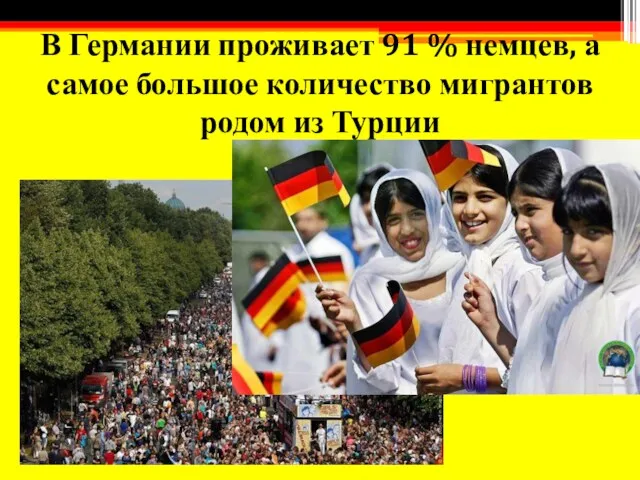 В Германии проживает 91 % немцев, а самое большое количество мигрантов родом из Турции