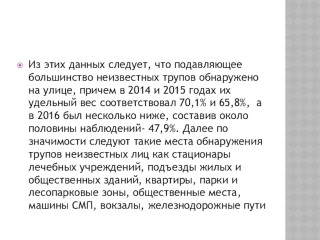 Из этих данных следует, что подавляющее большинство неизвестных трупов обнаружено