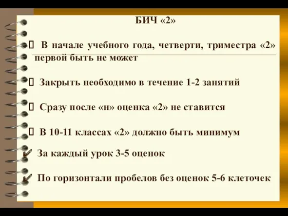 БИЧ «2» В начале учебного года, четверти, триместра «2» первой