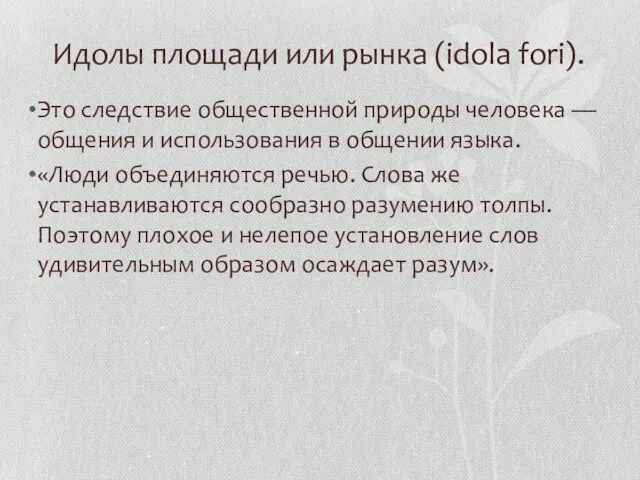 Идолы площади или рынка (idola fori). Это следствие общественной природы