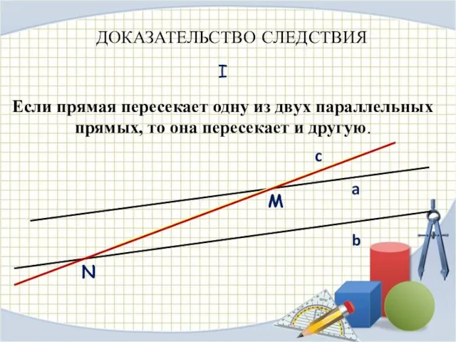 I Если прямая пересекает одну из двух параллельных прямых, то