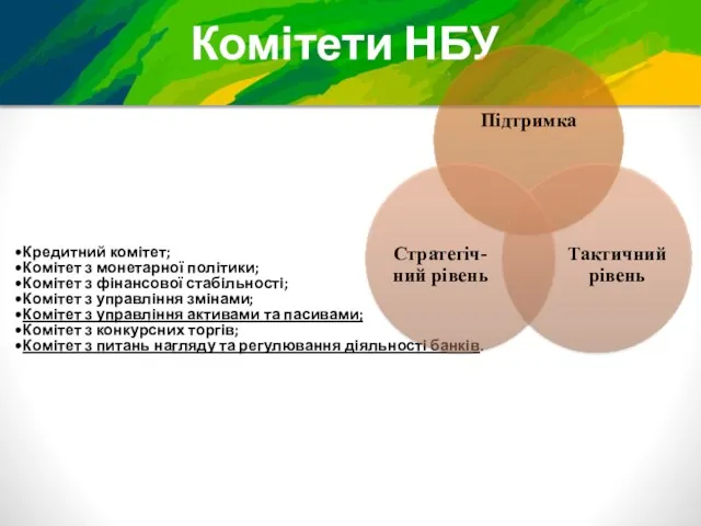 Комітети НБУ Кредитний комітет; Комітет з монетарної політики; Комітет з