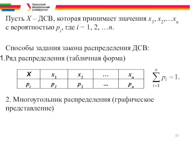 Пусть Х – ДСВ, которая принимает значения х1, х2,…хn с