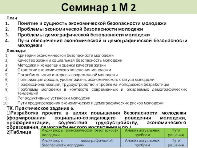 Семинар 1 М 2 План Понятие и сущность экономической безопасности