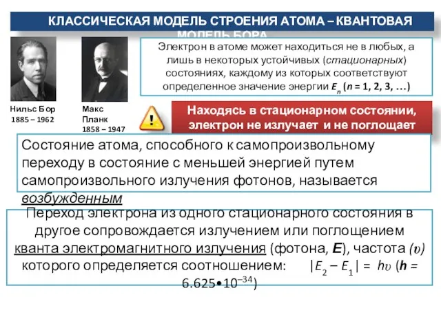 КЛАССИЧЕСКАЯ МОДЕЛЬ СТРОЕНИЯ АТОМА – КВАНТОВАЯ МОДЕЛЬ БОРА Нильс Бор