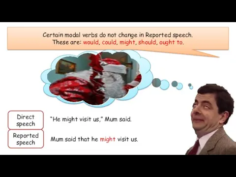 Certain modal verbs do not change in Reported speech. These