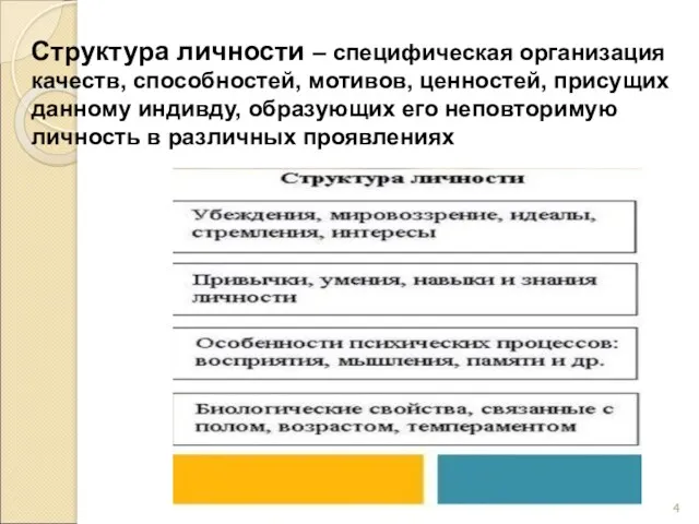 Структура личности – специфическая организация качеств, способностей, мотивов, ценностей, присущих