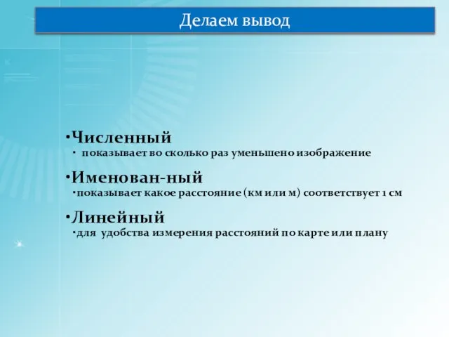 Численный показывает во сколько раз уменьшено изображение Именован-ный показывает какое