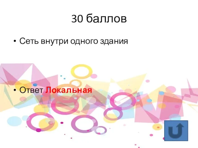 30 баллов Сеть внутри одного здания Ответ Локальная