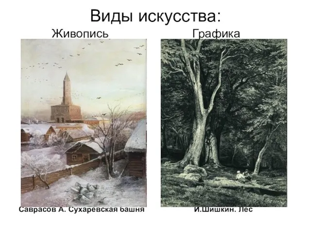 Виды искусства: Живопись Графика Саврасов А. Сухаревская башня И.Шишкин. Лес