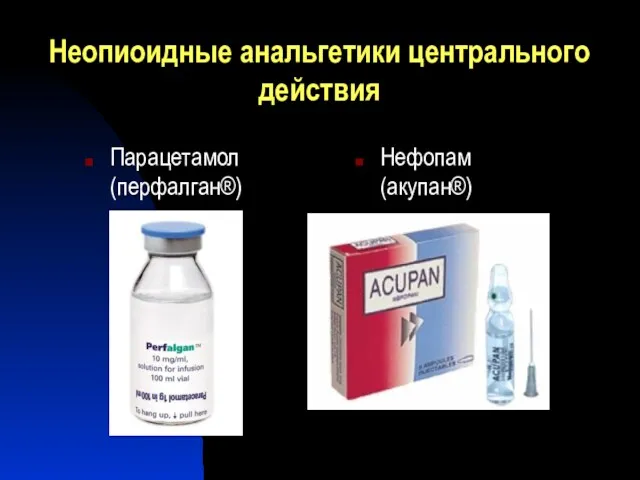 Неопиоидные анальгетики центрального действия Парацетамол (перфалган®) Нефопам (акупан®)