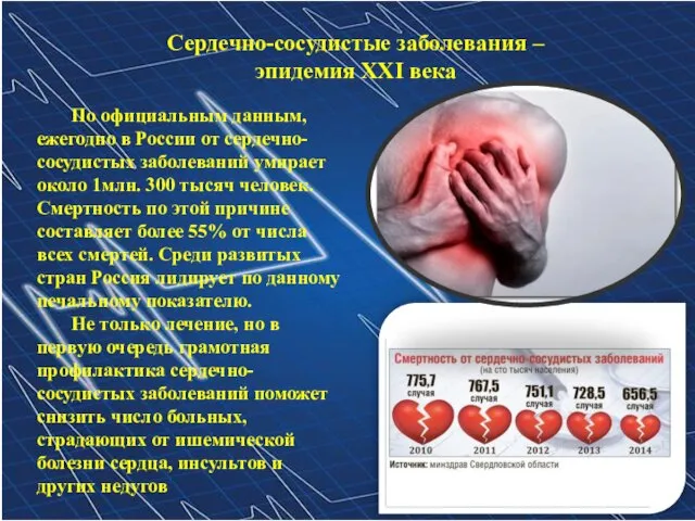 По официальным данным, ежегодно в России от сердечно-сосудистых заболеваний умирает
