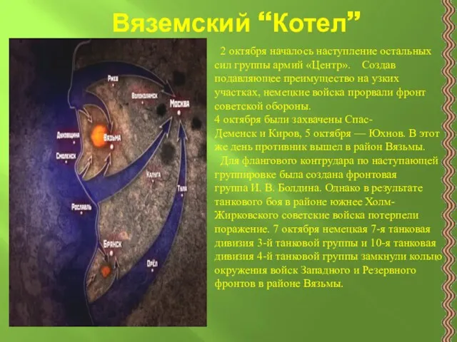 Вяземский “Котел” 2 октября началось наступление остальных сил группы армий «Центр». Создав подавляющее
