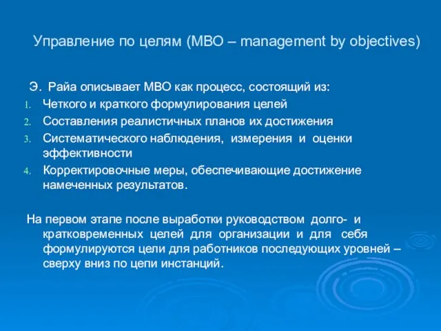 Управление по целям (МВО – management by objectives) Э. Райа