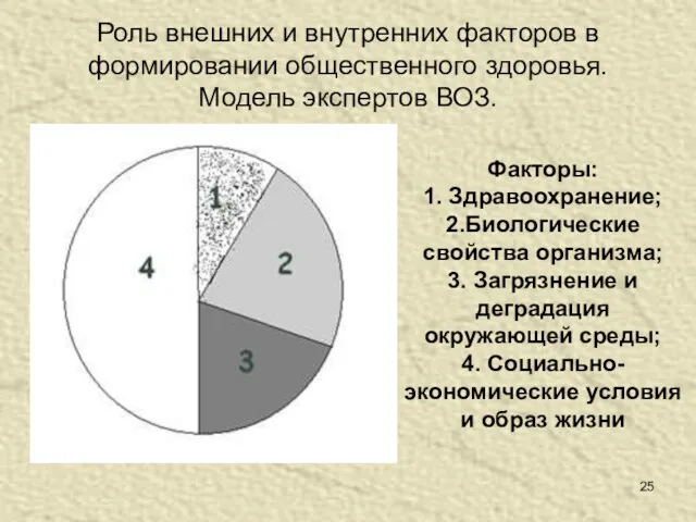 Роль внешних и внутренних факторов в формировании общественного здоровья. Модель