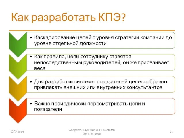 Как разработать КПЭ? ОГУ 2014 Современные формы и системы оплаты труда