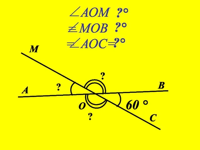 А О В С М ? 60 ° ?° ∠АОМ= ∠МОВ= ∠АОС= ? ? ?° ?°