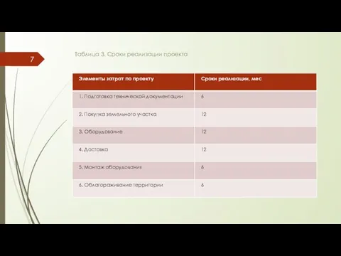 Таблица 3. Сроки реализации проекта 7