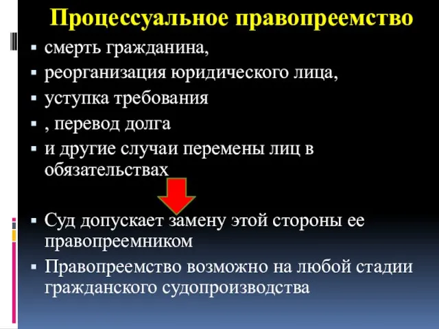 Процессуальное правопреемство смерть гражданина, реорганизация юридического лица, уступка требования ,