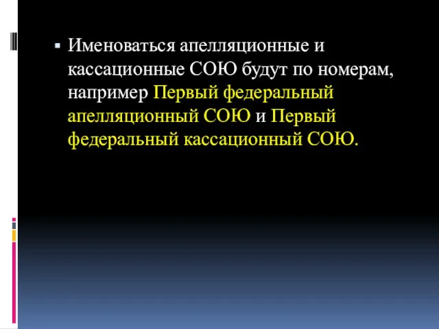 Именоваться апелляционные и кассационные СОЮ будут по номерам, например Первый