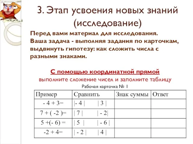 3. Этап усвоения новых знаний (исследование) Перед вами материал для