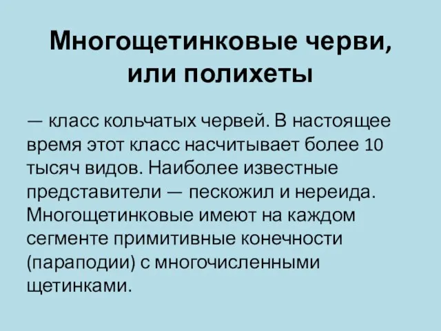 Многощетинковые черви, или полихеты — класс кольчатых червей. В настоящее время этот класс