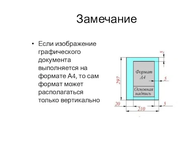 Замечание Если изображение графического документа выполняется на формате А4, то сам формат может располагаться только вертикально