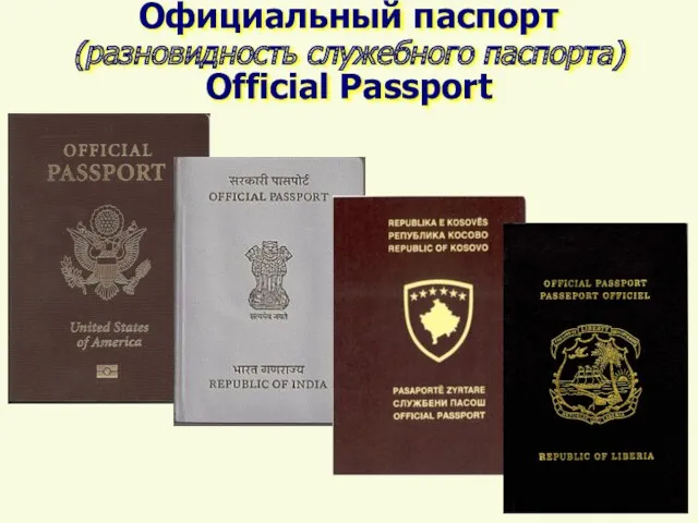 Официальный паспорт (разновидность служебного паспорта) Official Passport