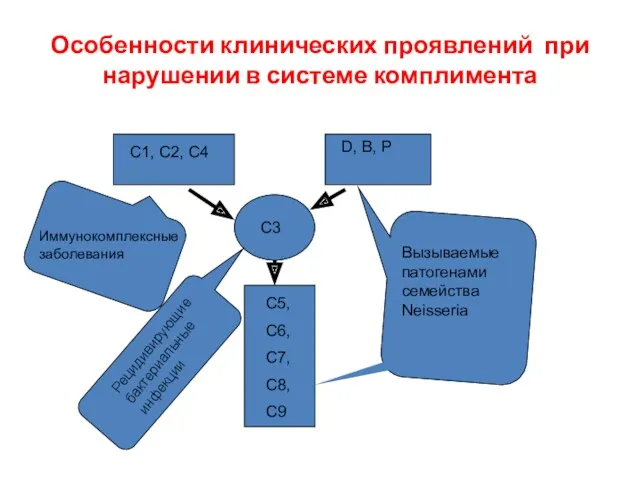 Особенности клинических проявлений при нарушении в системе комплимента C1, C2,