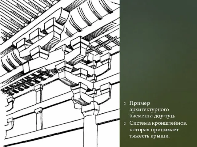 Пример архитектурного элемента доу-гун. Система кронштейнов, которая принимает тяжесть крыши.