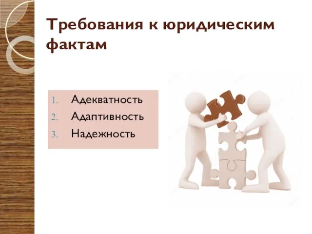 Требования к юридическим фактам Адекватность Адаптивность Надежность