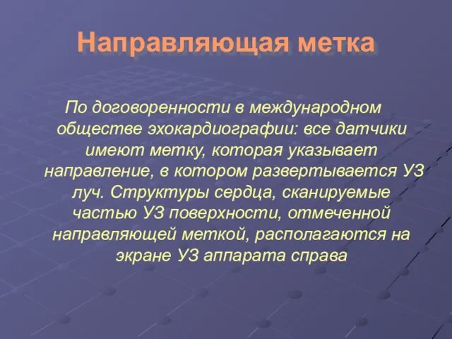 Направляющая метка По договоренности в международном обществе эхокардиографии: все датчики