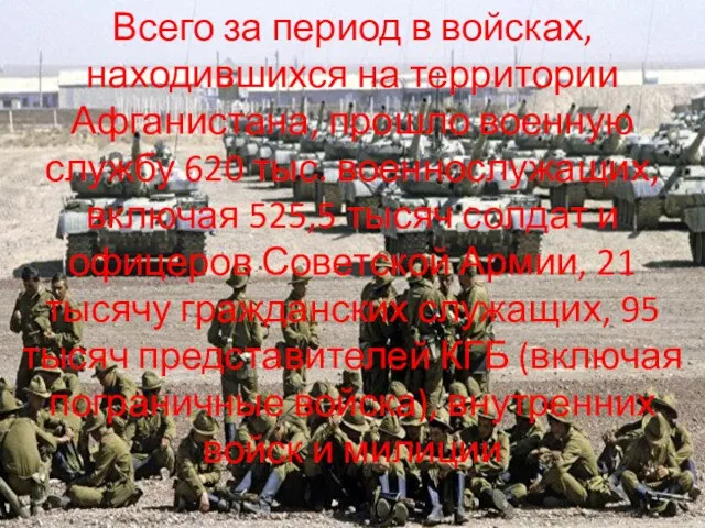 Всего за период в войсках, находившихся на территории Афганистана, прошло военную службу 620