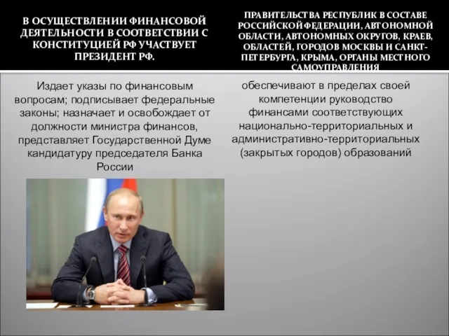 В ОСУЩЕСТВЛЕНИИ ФИНАНСОВОЙ ДЕЯТЕЛЬНОСТИ В СООТВЕТСТВИИ С КОНСТИТУЦИЕЙ РФ УЧАСТВУЕТ