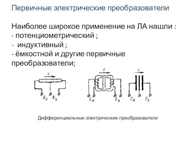 Первичные электрические преобразователи Наиболее широкое применение на ЛА нашли :