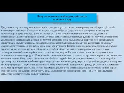 Даму мақсатында жаһандық әріптестік қалыптастыру Даму мақсаттарына жету мен міндеттерін