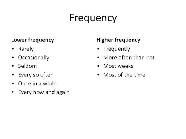 Frequency Lower frequency Rarely Occasionally Seldom Every so often Once