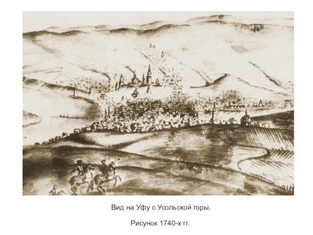 Вид на Уфу с Усольской горы. Рисунок 1740-х гг.