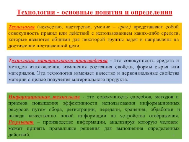 Технологии - основные понятия и определения Технология (искусство, мастерство, умение