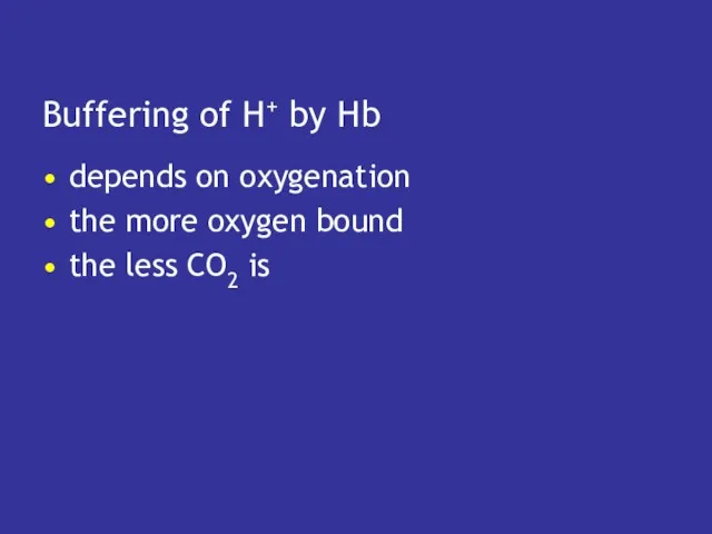 Buffering of H+ by Hb depends on oxygenation the more oxygen bound the less CO2 is