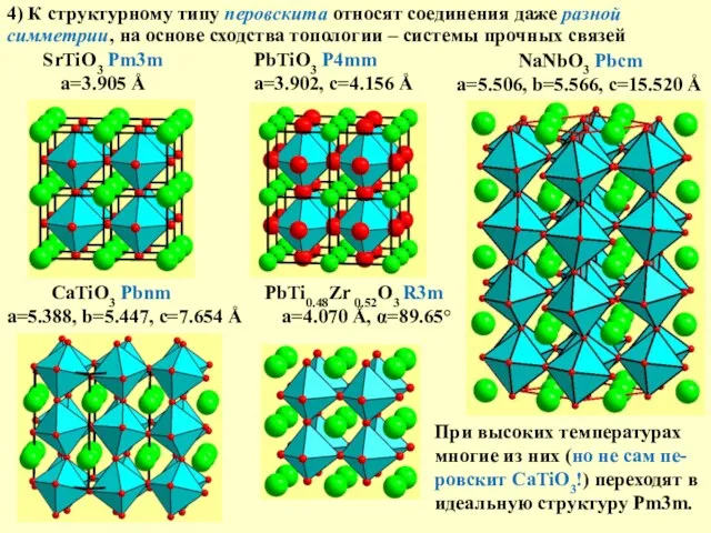 4) К структурному типу перовскита относят соединения даже разной симметрии,