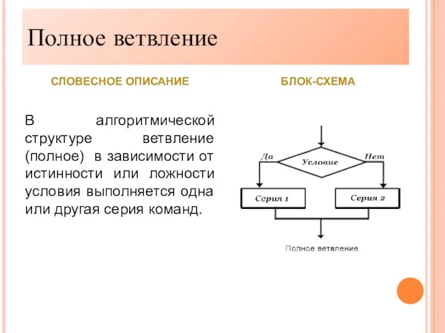 Полное ветвление Полное ветвление